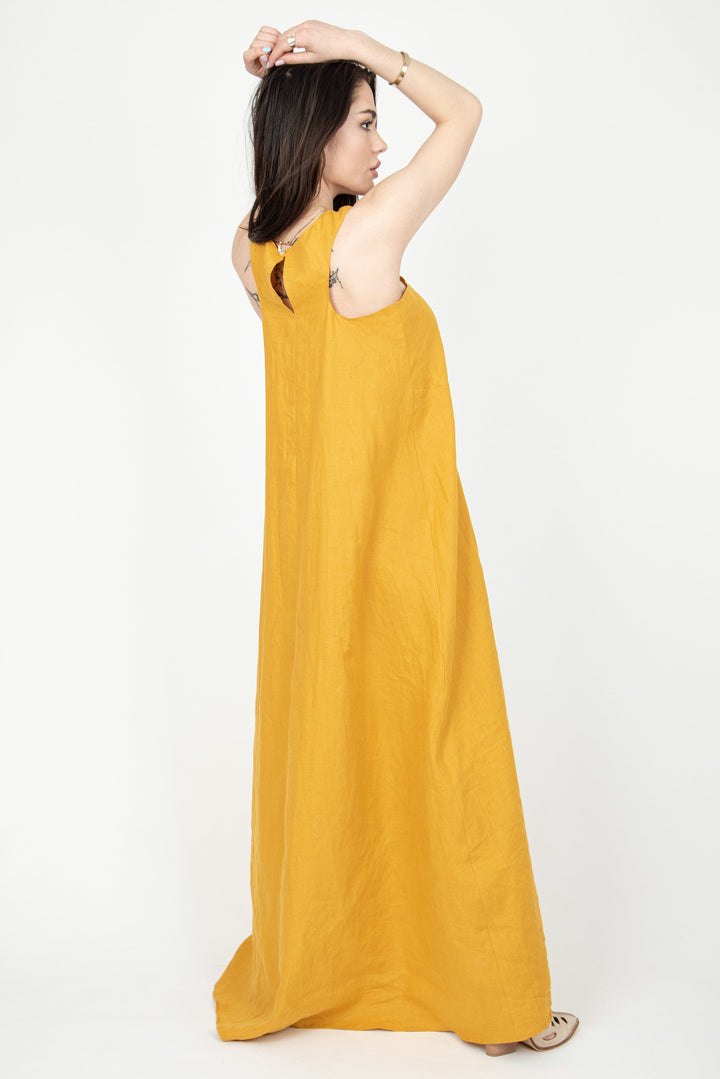 Yellow convertible linen dress F2306