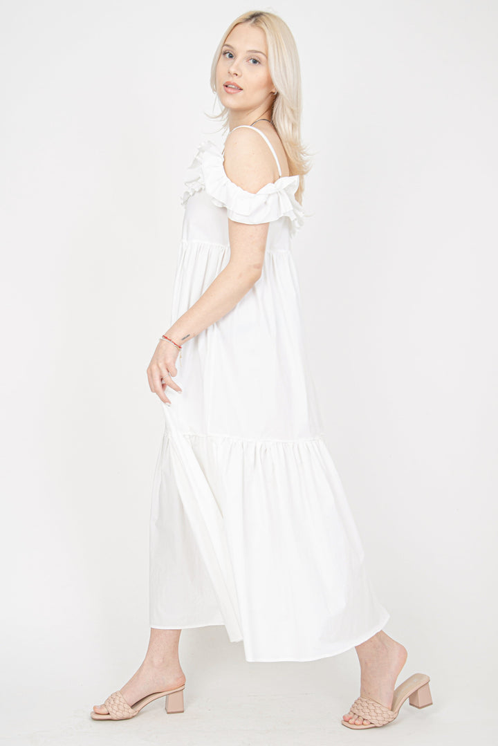 فستان الكشكش الرومانسي الأبيض FC1005