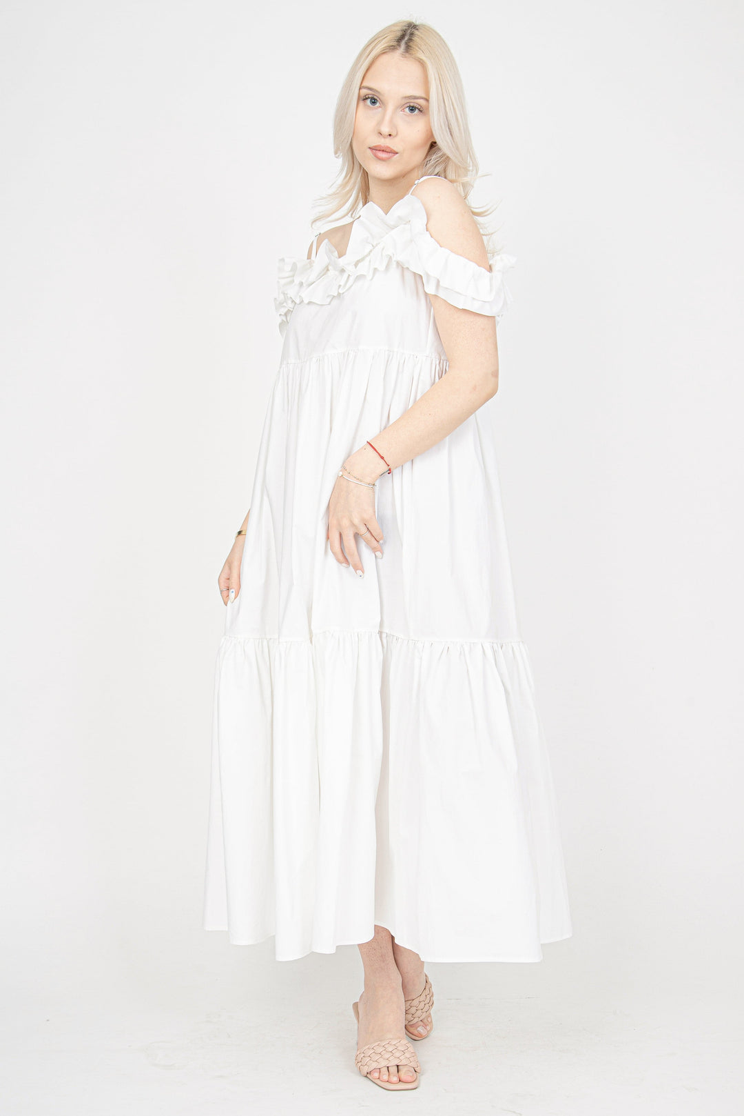 فستان الكشكش الرومانسي الأبيض FC1005