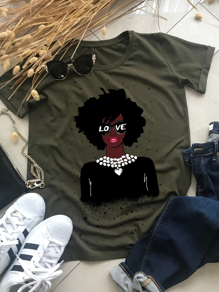 African Woman Love Cotton Print T-shirt