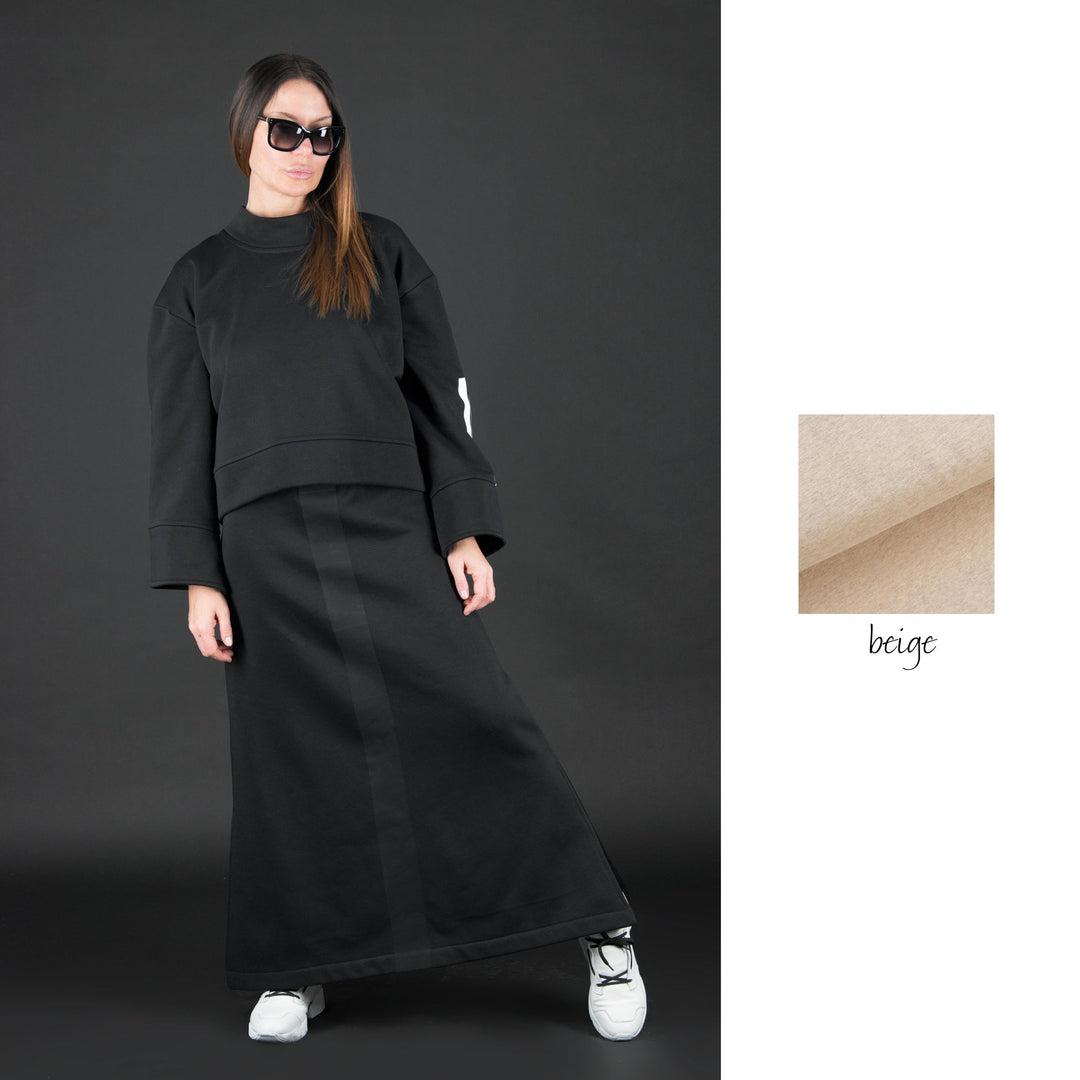 Black Cotton Long Sport Skirt
