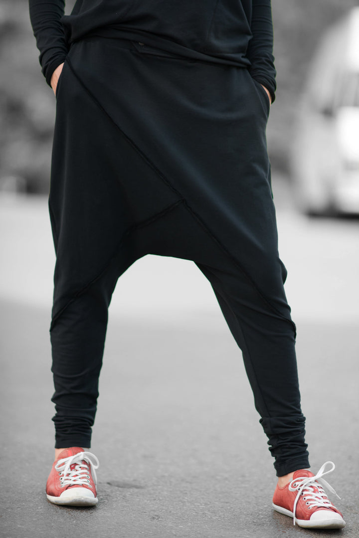 Black Drop Crotch Harem Pants
