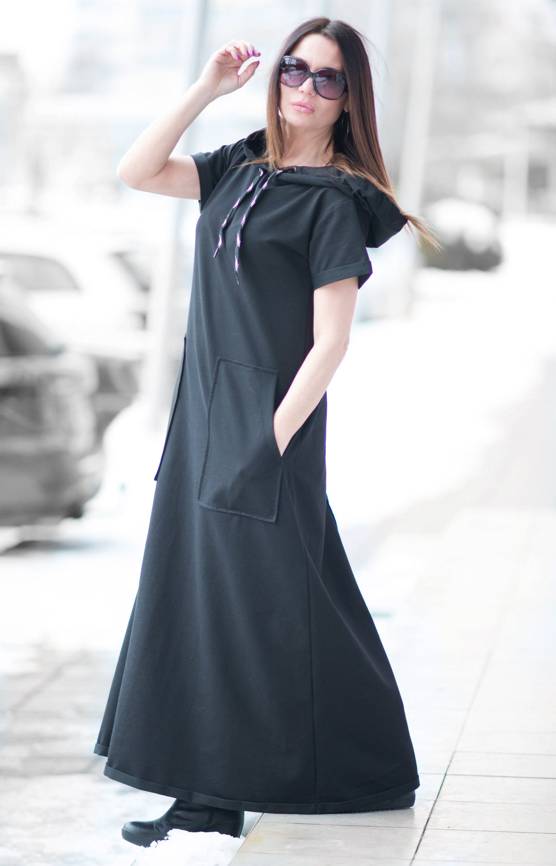 Black Long Hooded Dress