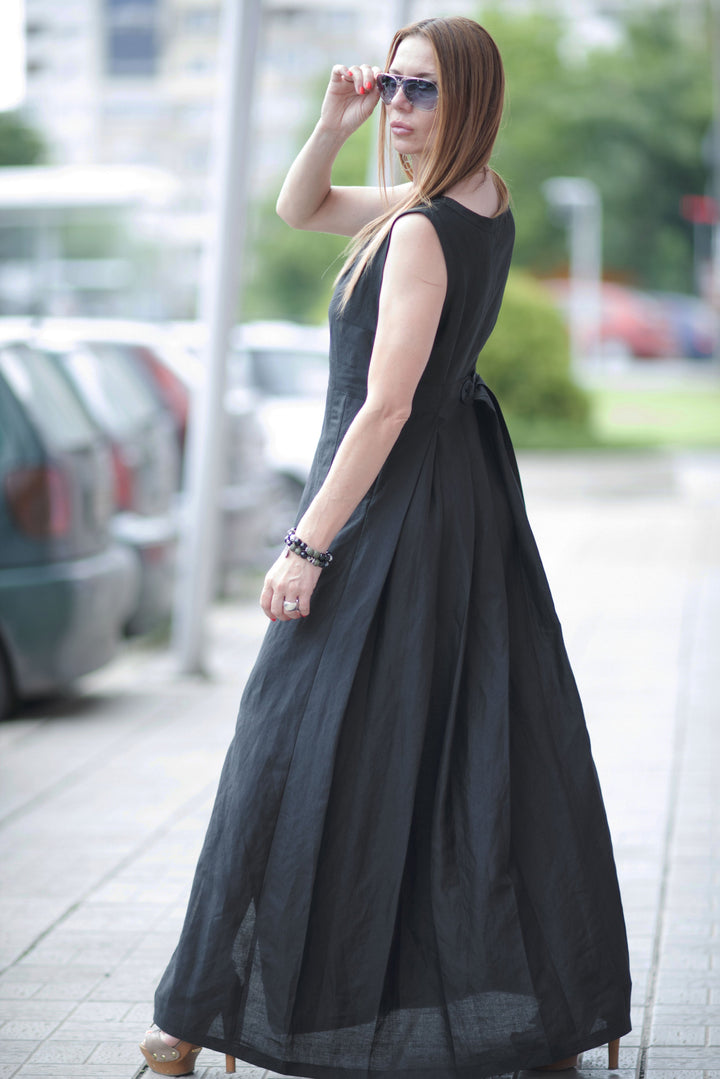 Black Linen Long Summer Dress