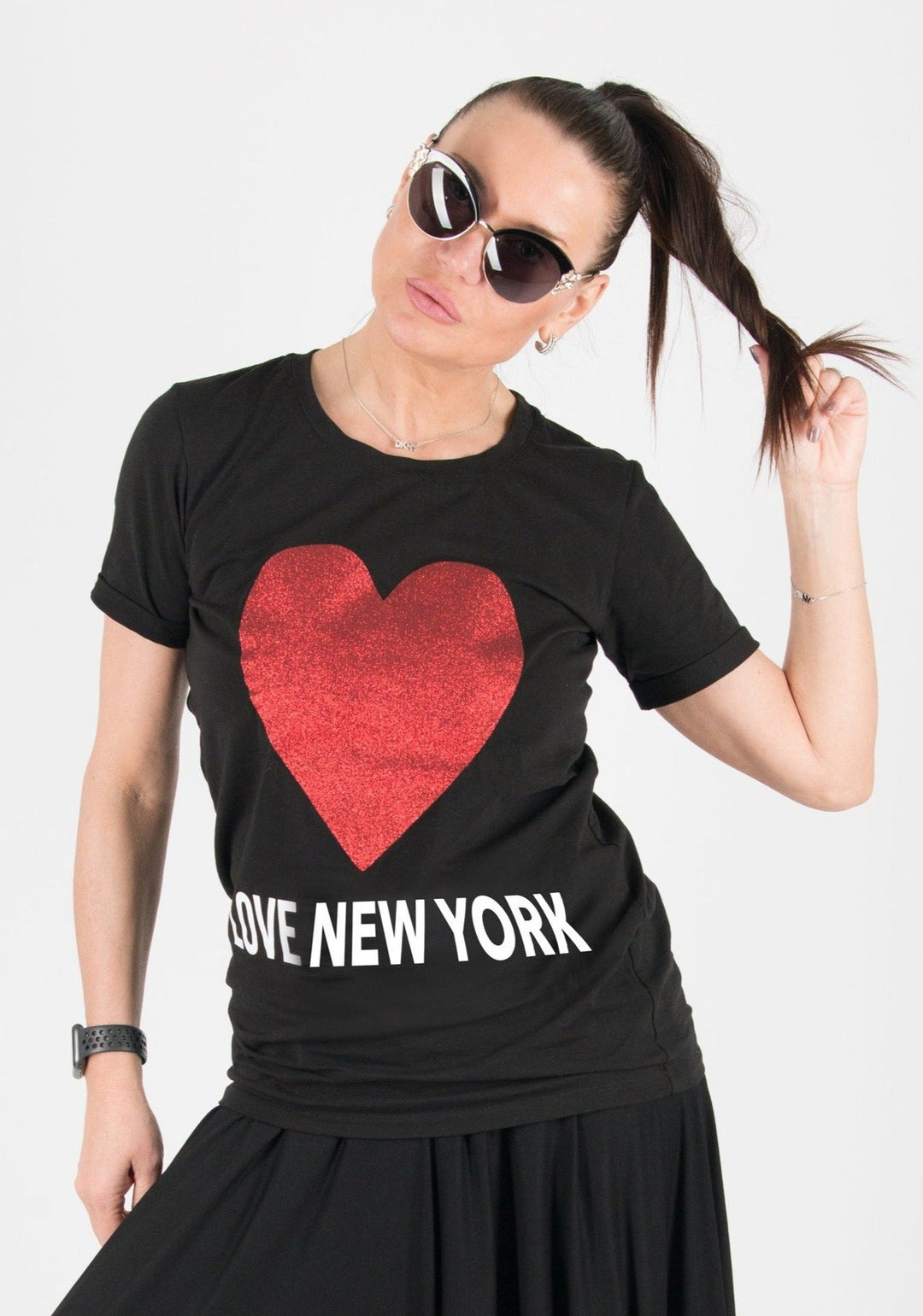 Tshirt الأسود أحب نيويورك