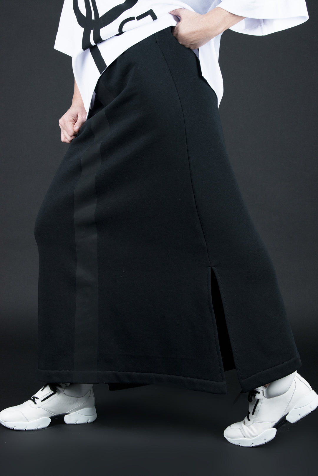 Black Cotton Maxi Sport Skirt, Skirts