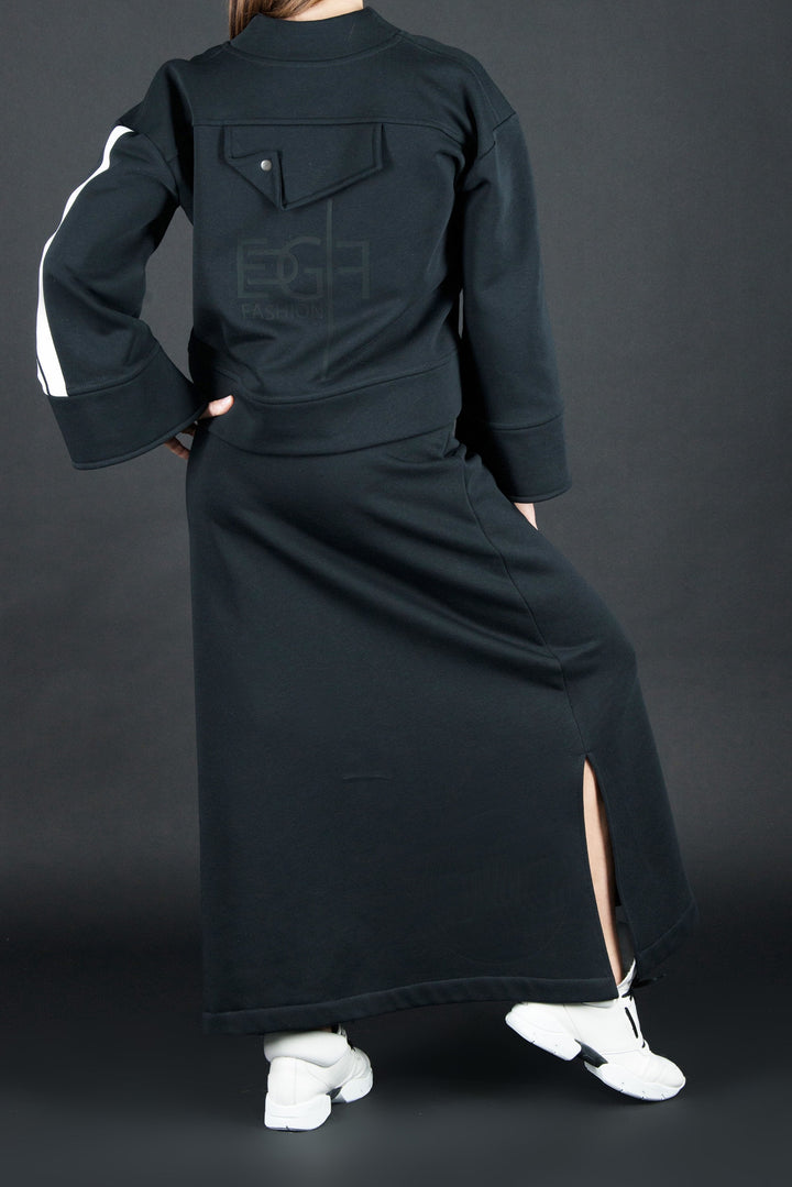 Black Cotton Maxi Sport Skirt, Skirts