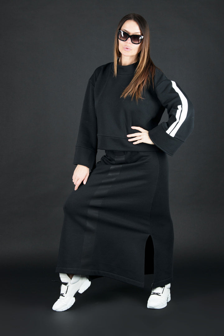 Two pieces set, Black Sport outfit with Skirt