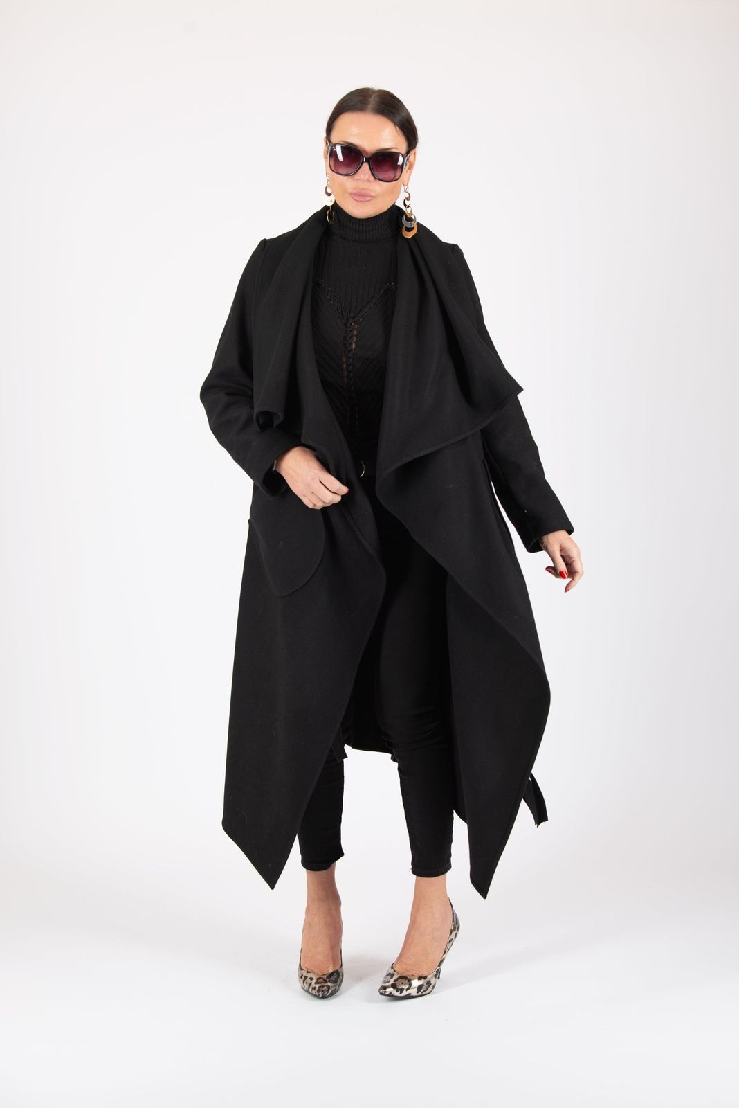 Autumn Women Black Asymmetric Coat