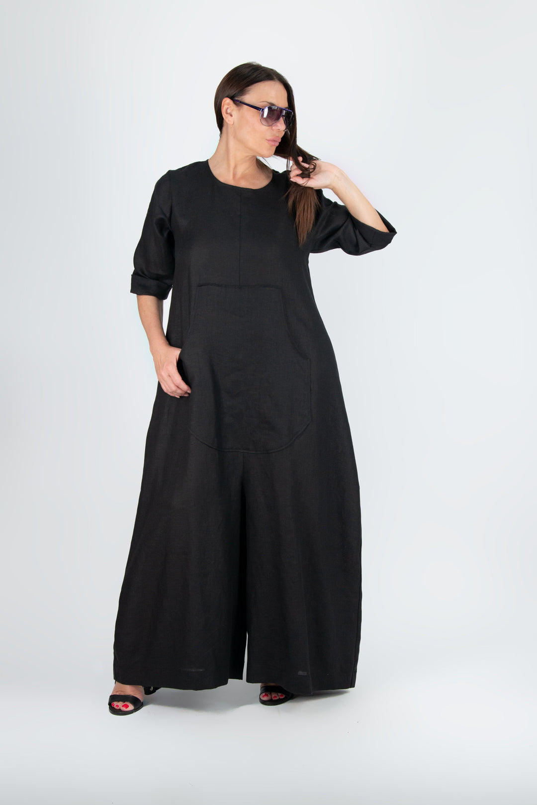 Black Linen Wide Plus Size Jumpsuit