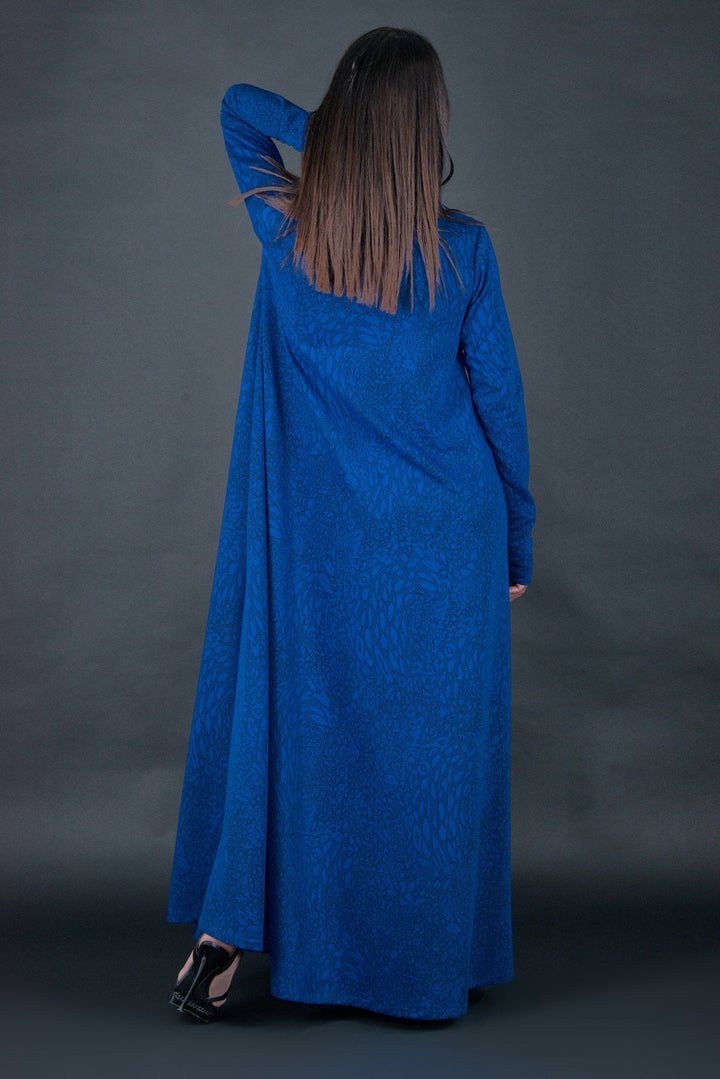 Blue A Line Turtleneck long Winter Dress, Dresses & Maxi Dresses