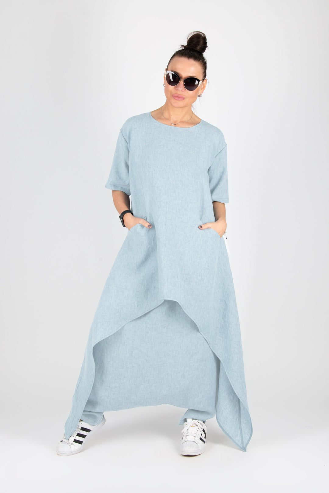 Two pieces Blue Linen outfit