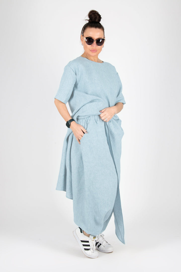 Two pieces Blue Linen outfit