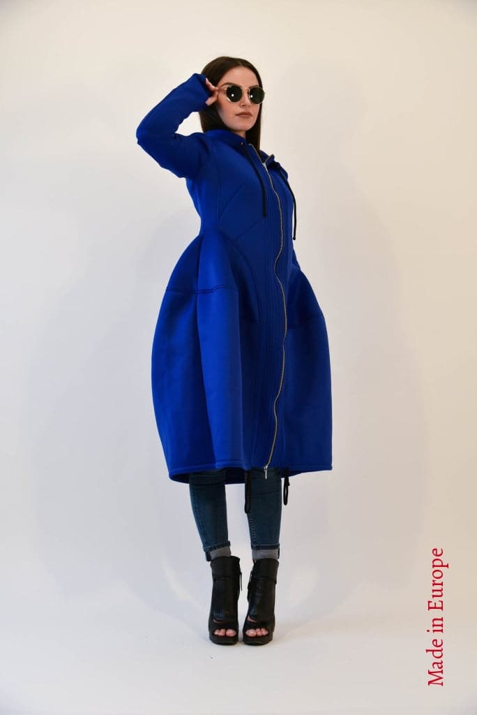 Blue Long Hooded Neoprene Coat F1992