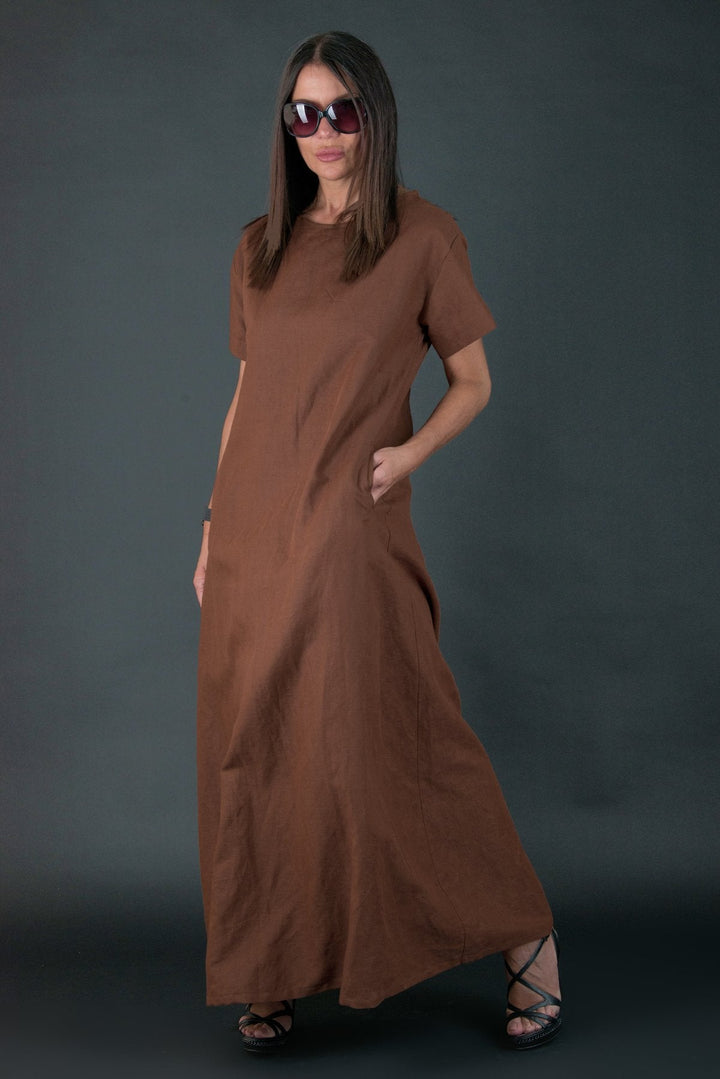 Brown Long Linen summer Dress