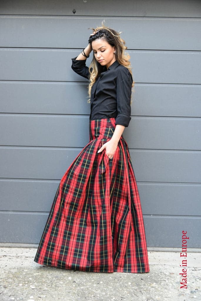 Checked Long Maxi Skirt F2128 Skirts