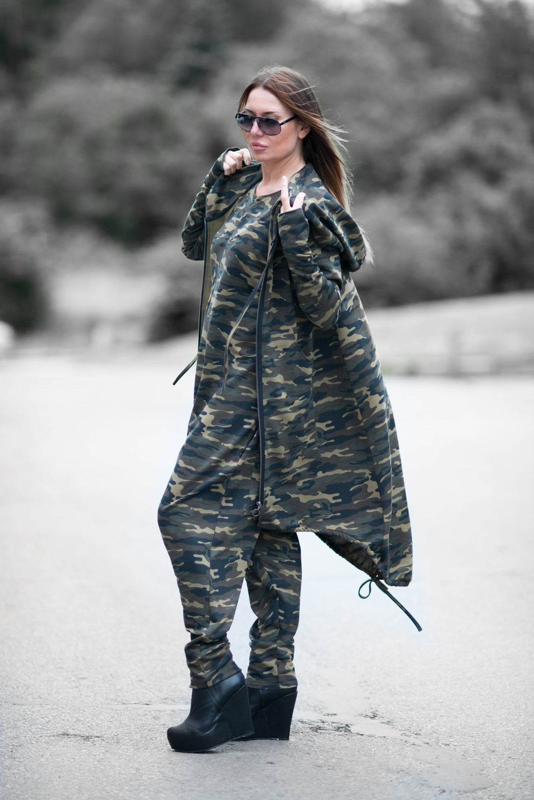 Two pieces Camouflage Urban Style Hooded Outfit