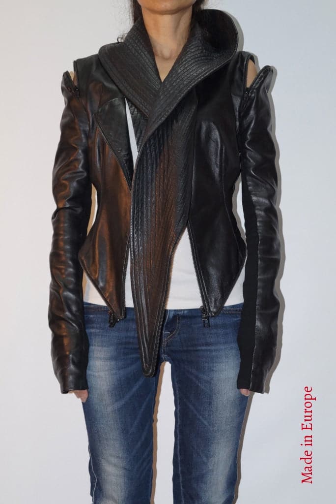 Convertible Black Genuine Leather Jacket F1342