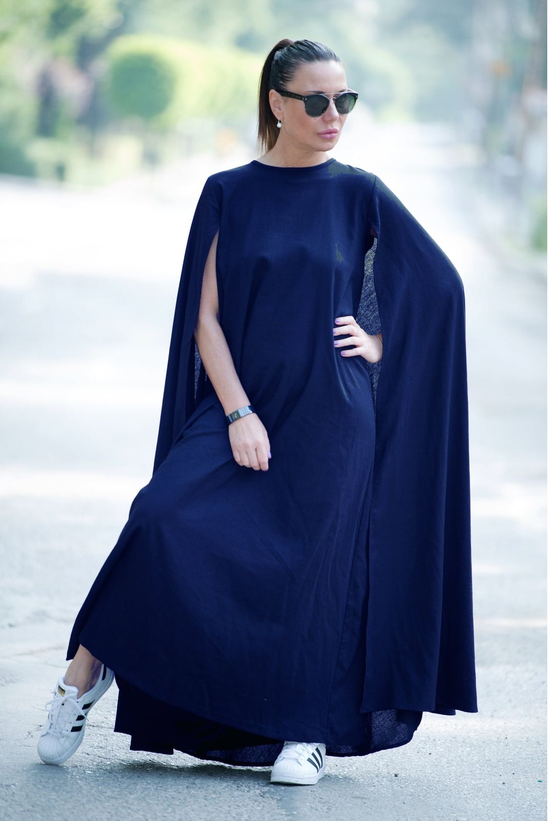 Black Cape Linen Dress