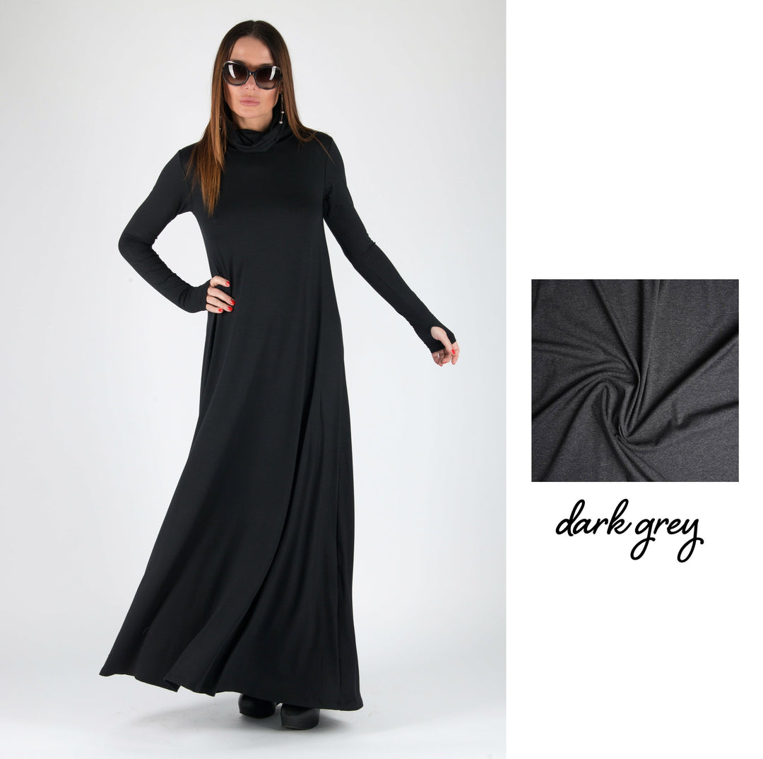 Turtleneck Black Long Dress