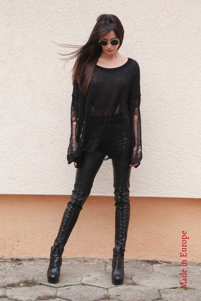 Faux Leather Pants With Ties F1548