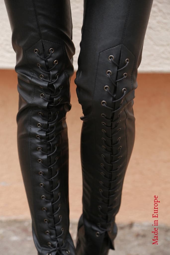 Faux Leather Pants With Ties F1548
