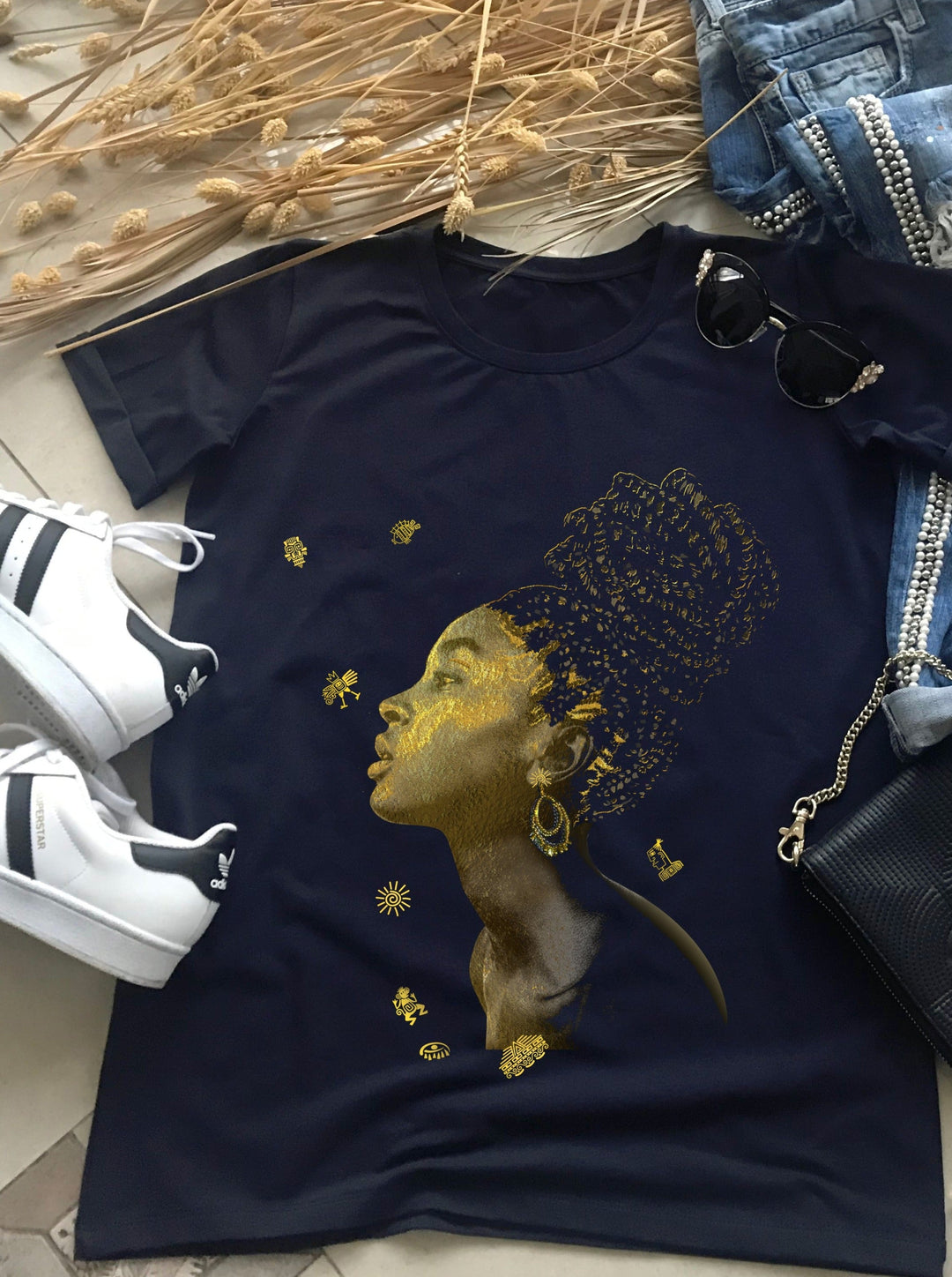 African Woman Golden Print T-shirt