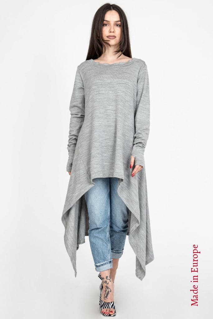 Gray Asymmetrical Knit Sweater F1234