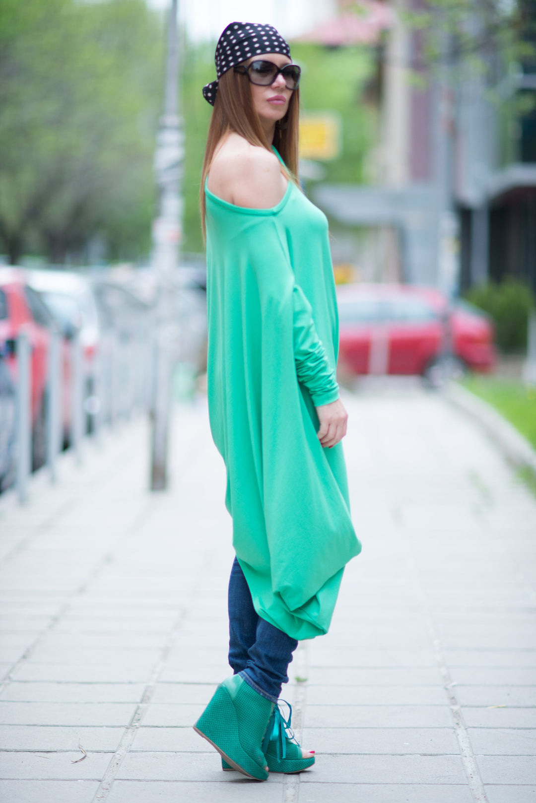 Green Asymmetric Maxi Dress