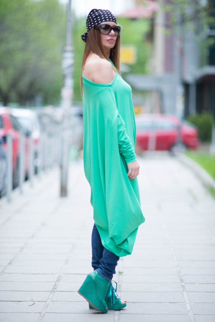 Green Asymmetric Maxi Dress