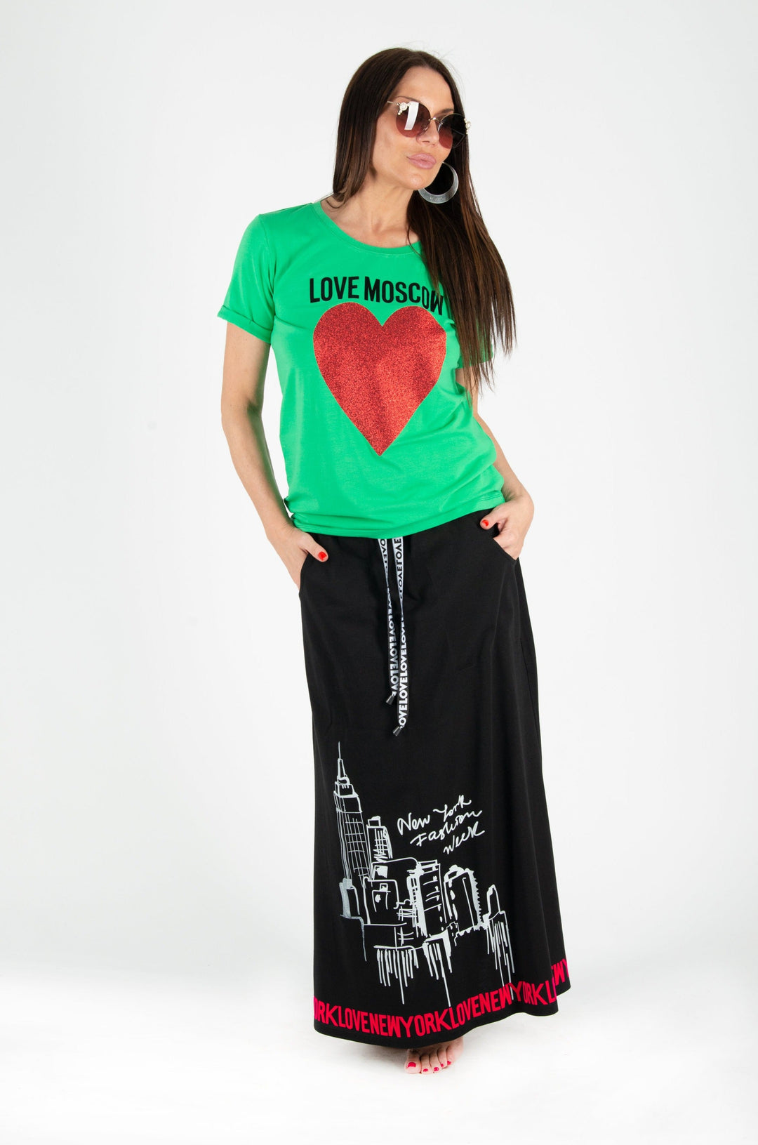Two pieces Green cotton outfit, skirt and tee