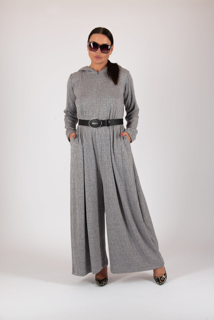 Wool Hooded Light Grey Jumpsuit