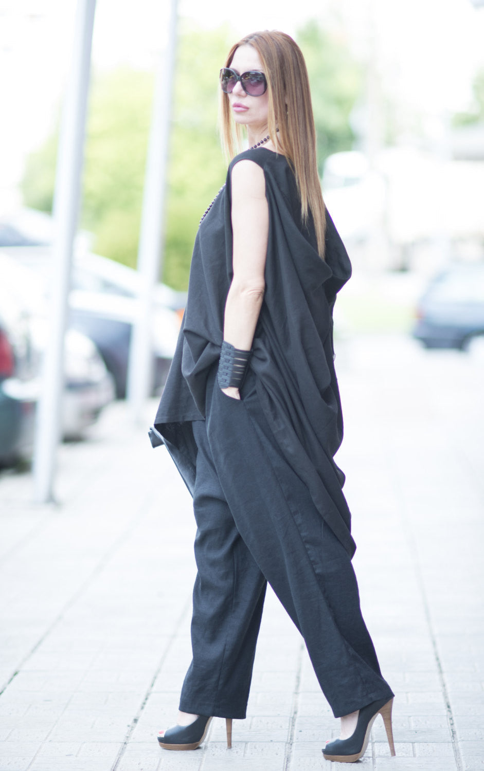 Black Linen Long Asymmetric Tunic