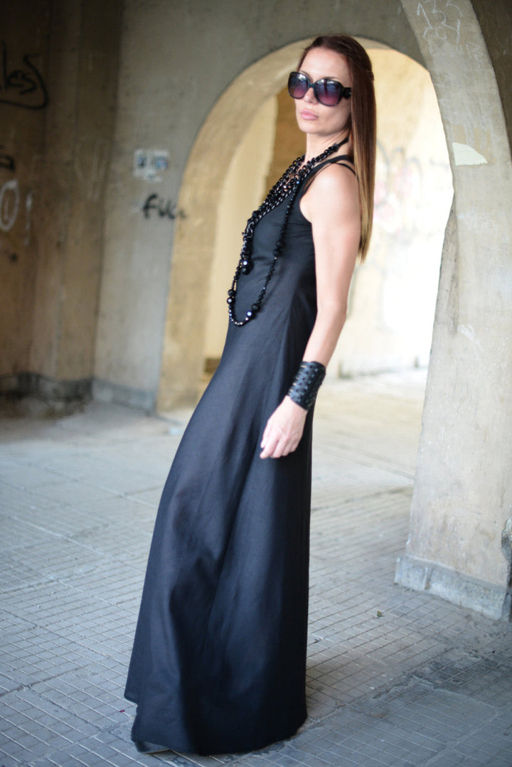 Black Long Linen Sleeveless Dress