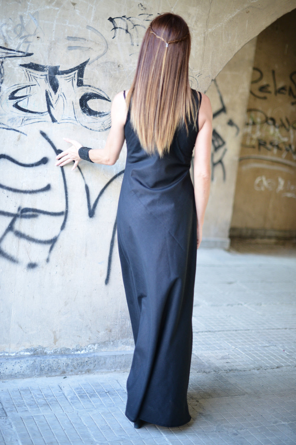 Black Long Linen Sleeveless Dress