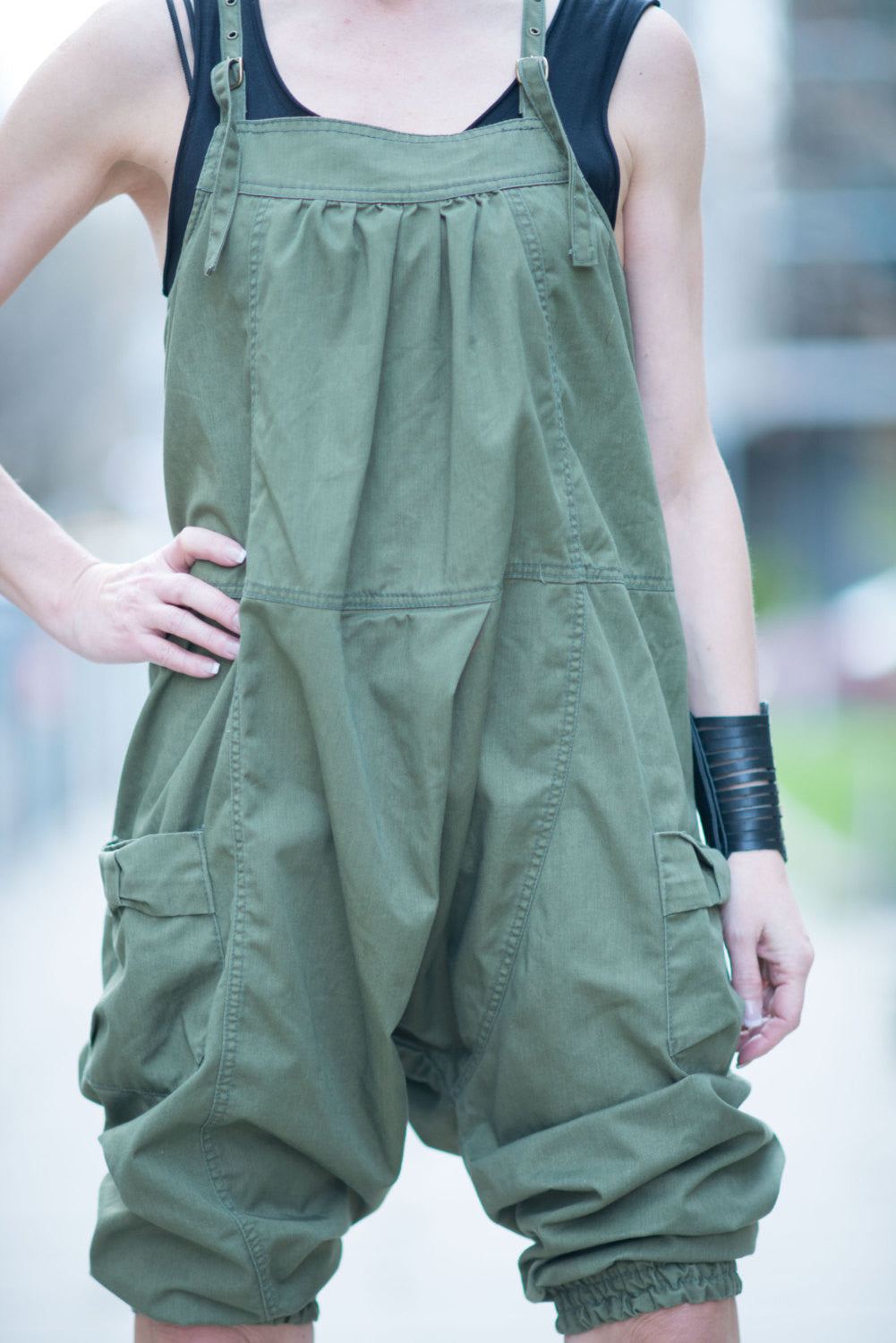 Dungaree Cotton Military Green Jumpsuit