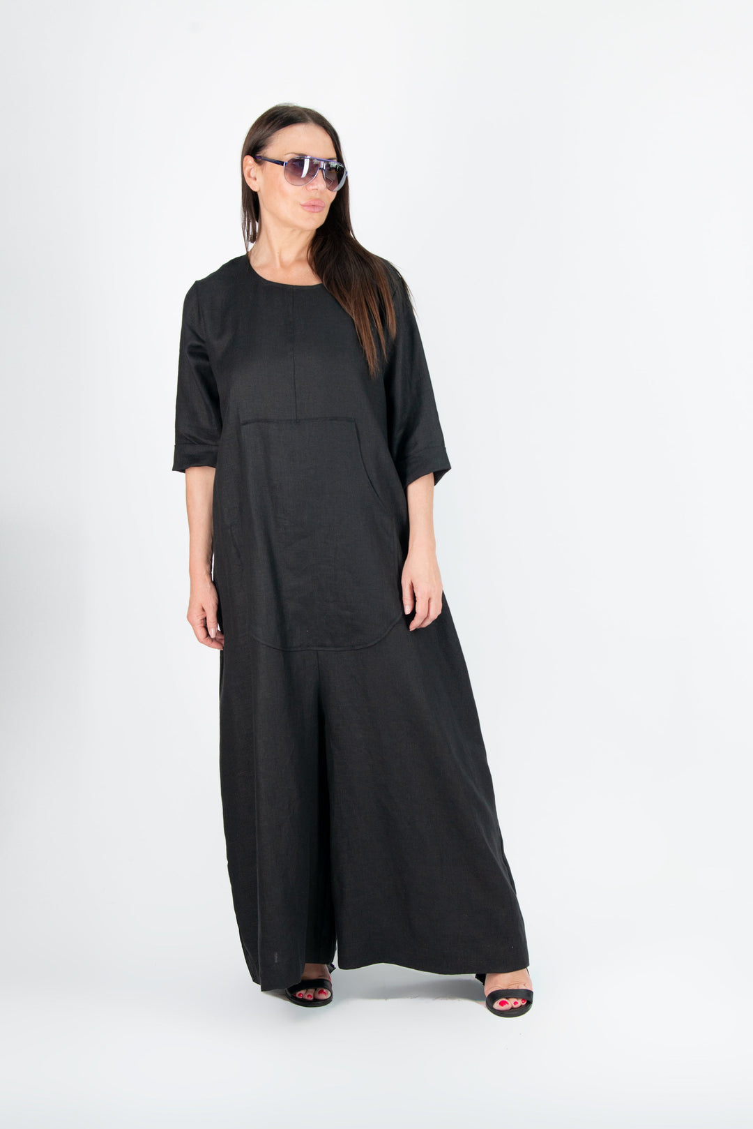 Black Linen Wide Plus Size Jumpsuit