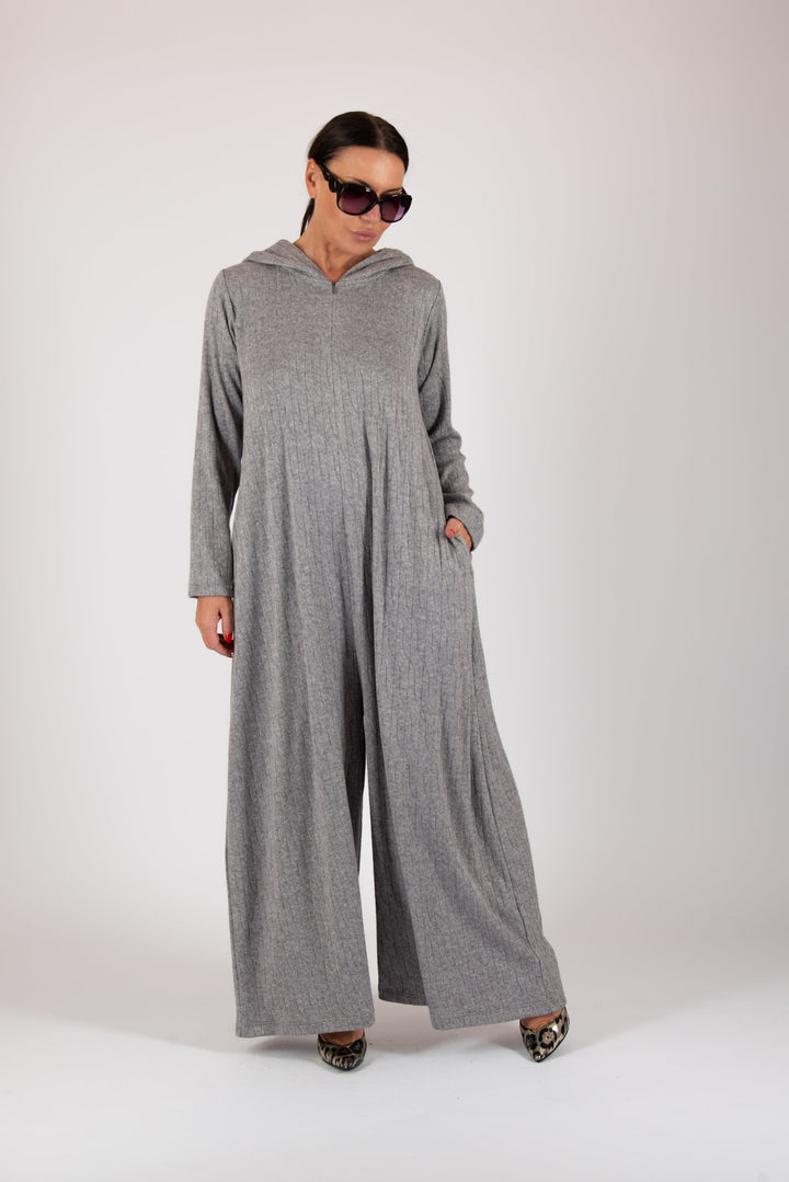 Wool Hooded Light Grey Jumpsuit