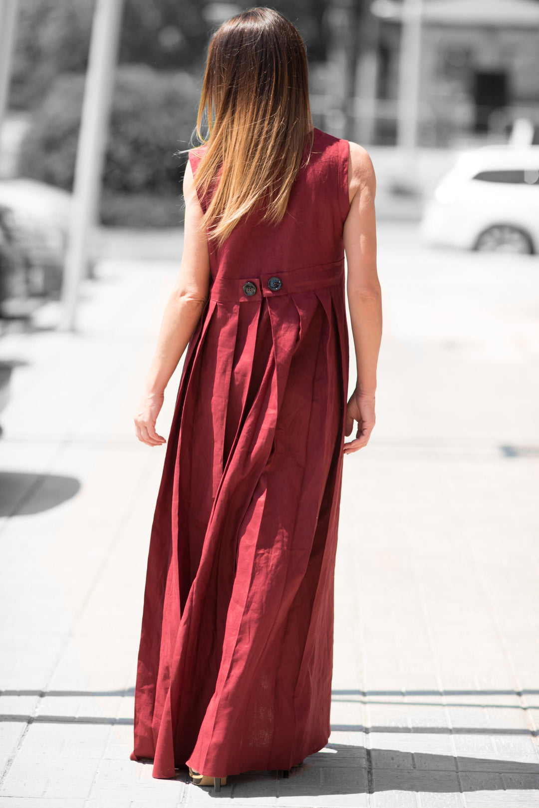 Dark Red Long Linen summer Dress