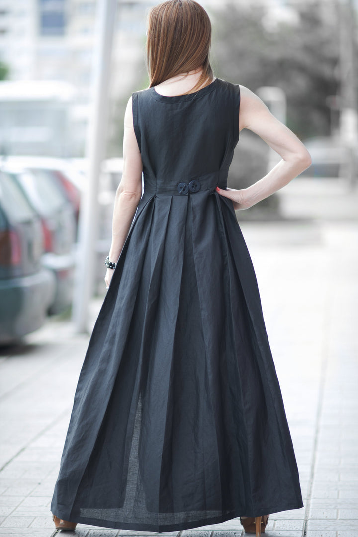 Black Linen Long Summer Dress