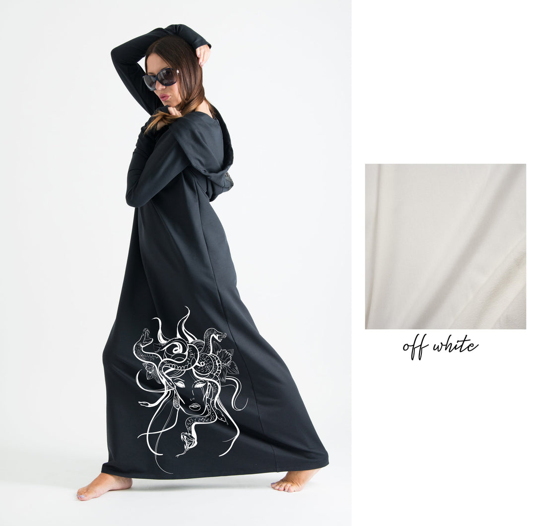 Black Hooded Octopus Printed Dress