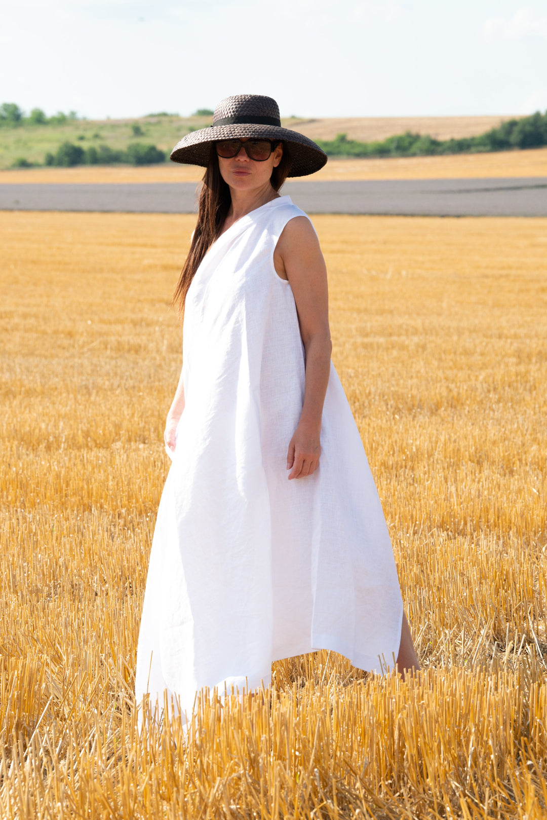White Linen One Shoulder Dress