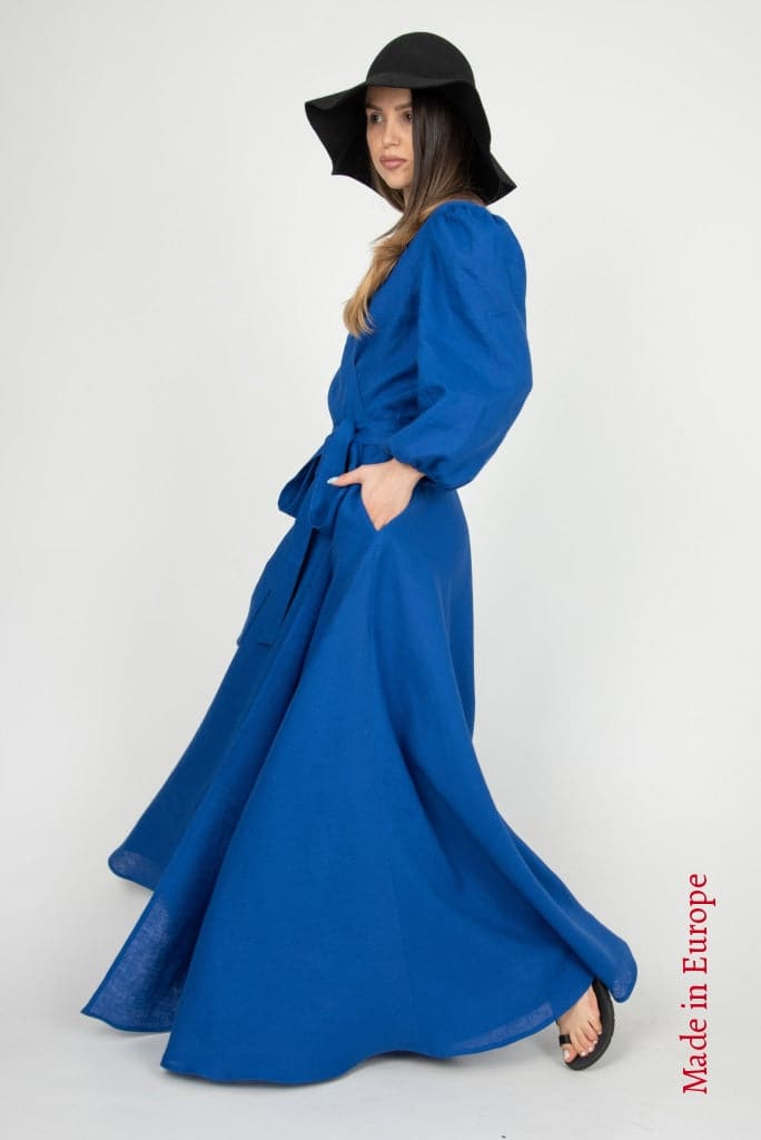 Royal Blue Linen Dress F2300