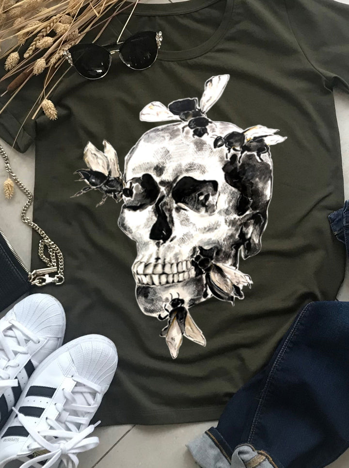 Skull Cotton Print T-shirt, T-shirts