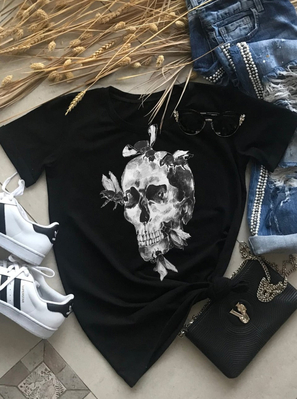 Skull Cotton Print T-shirt, T-shirts