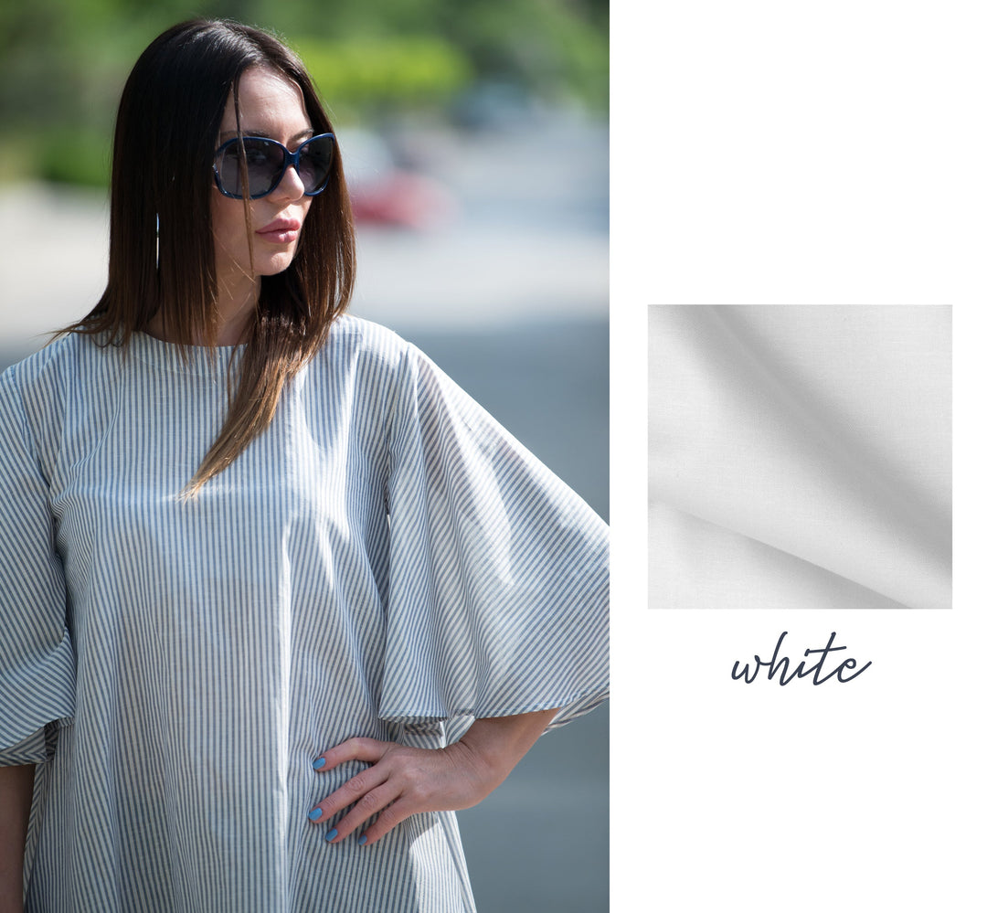White Grey Stripe Summer Cotton Tunic